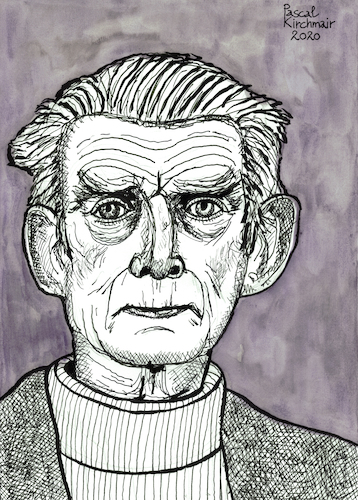 Cartoon: Samuel Beckett (medium) by Pascal Kirchmair tagged samuel,beckett,dublin,irland,ireland,irlanda,irlande,illustration,drawing,zeichnung,pascal,kirchmair,cartoon,caricature,karikatur,ilustracion,dibujo,desenho,ink,disegno,ilustracao,illustrazione,illustratie,dessin,de,presse,du,jour,art,of,the,day,tekening,teckning,cartum,vineta,comica,vignetta,caricatura,portrait,porträt,portret,retrato,ritratto,ire,irlandes,irlandais,irishman,irlandese,watercolor,watercolour,aquarell,painting,premio,nobel,literatur,nobelpreis,literature,literatura,schriftsteller,prix,prize,samuel,beckett,dublin,irland,ireland,irlanda,irlande,illustration,drawing,zeichnung,pascal,kirchmair,cartoon,caricature,karikatur,ilustracion,dibujo,desenho,ink,disegno,ilustracao,illustrazione,illustratie,dessin,de,presse,du,jour,art,of,the,day,tekening,teckning,cartum,vineta,comica,vignetta,caricatura,portrait,porträt,portret,retrato,ritratto,ire,irlandes,irlandais,irishman,irlandese,watercolor,watercolour,aquarell,painting,premio,nobel,literatur,nobelpreis,literature,literatura,schriftsteller,prix,prize