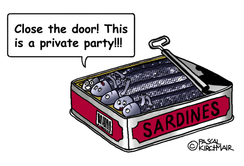 Cartoon: Sardines in a can (medium) by Pascal Kirchmair tagged sardinen,sardines,cartoon,caricature,karikatur,humor,büchse,can,tin,boite,humour,sardinen,sardines,cartoon,caricature,karikatur,humor,büchse,can,tin,boite,humour