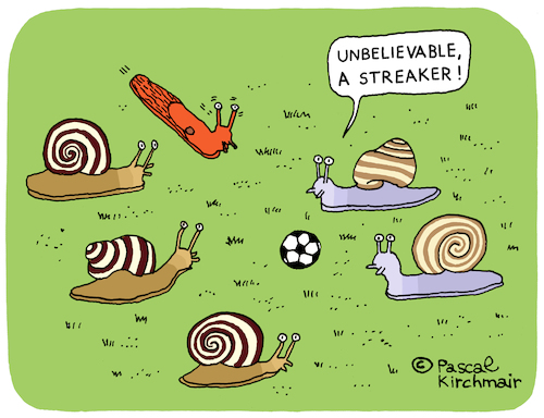 Cartoon: The Streaker (medium) by Pascal Kirchmair tagged flitzer,nackt,schnecken,escargots,snails,streaker,slug,babosa,limace,limaccia,chiocciola,caracol,cartoon,caricature,karikatur,drawing,dibujo,vineta,comica,cartum,desenho,dessin,zeichnung,humour,humor,flitzer,nackt,schnecken,escargots,snails,streaker,slug,babosa,limace,limaccia,chiocciola,caracol,cartoon,caricature,karikatur,drawing,dibujo,vineta,comica,cartum,desenho,dessin,zeichnung,humour,humor