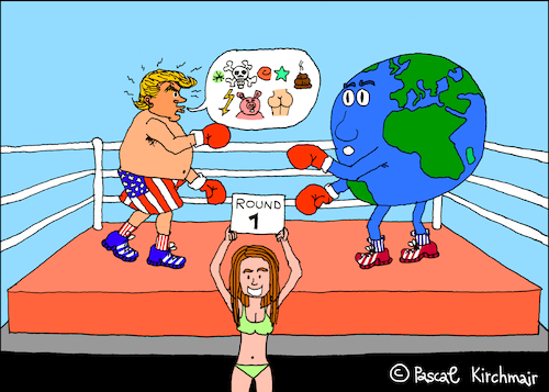 Cartoon: Trump against the World III (medium) by Pascal Kirchmair tagged donald,trump,world,cartoon,caricature,karikatur,vignetta,dibujo,desenho,dessin,humour,humor,zeichnung,usa,boxkampf,boxer,ring,box,fight,boxing,match,donald,trump,world,cartoon,caricature,karikatur,vignetta,dibujo,desenho,dessin,humour,humor,zeichnung,usa,boxkampf,boxer,ring,box,fight,boxing,match
