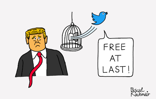 Cartoon: Trump loses Twitter (medium) by Pascal Kirchmair tagged twitter,vogel,bird,madness,der,untergang,downfall,qanon,hitler,nazis,raus,führerbunker,hitlers,letzte,tage,maga,make,america,great,again,donald,trump,you,are,fired,washington,usa,president,präsident,potus,white,house,united,states,pandemie,pandemic,pandemia,illustration,drawing,zeichnung,pascal,kirchmair,political,cartoon,caricature,karikatur,ilustracion,dibujo,desenho,ink,disegno,ilustracao,illustrazione,illustratie,dessin,de,presse,du,jour,art,of,the,day,tekening,teckning,cartum,vineta,comica,vignetta,caricatura,kunst,politiker,politician,politics,crazy,loony,lunatic,madman,mad,goodbye,auf,wiedersehen,twitter,vogel,bird,madness,der,untergang,downfall,qanon,hitler,nazis,raus,führerbunker,hitlers,letzte,tage,maga,make,america,great,again,donald,trump,you,are,fired,washington,usa,president,präsident,potus,white,house,united,states,pandemie,pandemic,pandemia,illustration,drawing,zeichnung,pascal,kirchmair,political,cartoon,caricature,karikatur,ilustracion,dibujo,desenho,ink,disegno,ilustracao,illustrazione,illustratie,dessin,de,presse,du,jour,art,of,the,day,tekening,teckning,cartum,vineta,comica,vignetta,caricatura,kunst,politiker,politician,politics,crazy,loony,lunatic,madman,mad,goodbye,auf,wiedersehen