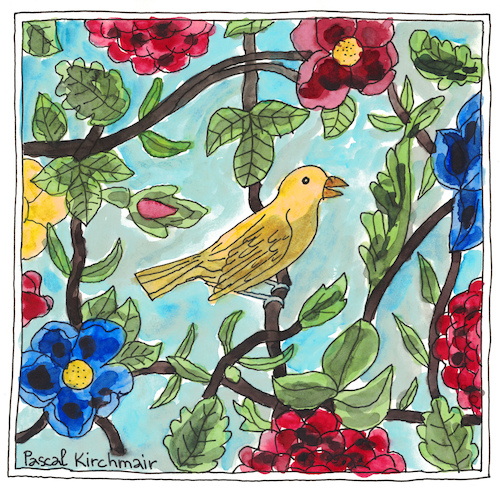 Cartoon: Yellow bird with flowers (medium) by Pascal Kirchmair tagged yellow,bird,with,flowers,and,leaves,after,tilework,in,shiraz,iran,drawing,zeichnung,illustration,ilustracao,ilustracion,illustrazione,illustratie,desenho,dessin,dibujo,yellow,bird,with,flowers,and,leaves,after,tilework,in,shiraz,iran,drawing,zeichnung,illustration,ilustracao,ilustracion,illustrazione,illustratie,desenho,dessin,dibujo