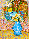 Blumen in blauer Vase