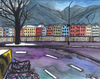 Cartoon: Innsbruck im Winter (small) by Pascal Kirchmair tagged mariahilfstraße,innsbruck,winter,aquarell,marktplatz,watercolour,malerei,painting,peinture