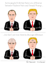 Cartoon: Vladimir Putin and Donald Trump (small) by Pascal Kirchmair tagged brain,donald,trump,vladimir,putin,cartoon,caricature,karikatur,vignetta,russia,usa,president,difference,comparison,intelligence,stupid,white,men,dumb,silly