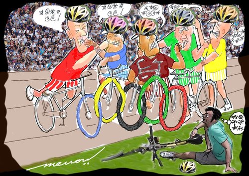 Cartoon: an olympian foul up (medium) by kar2nist tagged olympics,cycling,accident,london