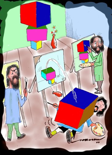 Cartoon: collapse of cubmism (medium) by kar2nist tagged cubism,collapse,artists