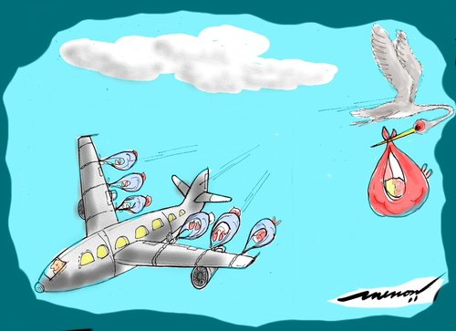 Cartoon: Express Delivery (medium) by kar2nist tagged deleveries,exprexx,aircraft,stork,babies