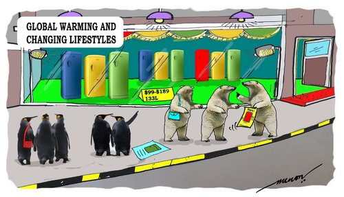 Cartoon: global warming effects (medium) by kar2nist tagged global,warming,life,styles,fridges,buy