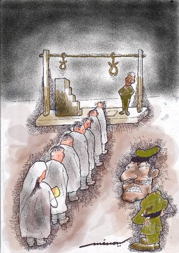 Cartoon: Hight of Cruelty (medium) by kar2nist tagged siege,army,overthrow,cruelty,hanging,dictator