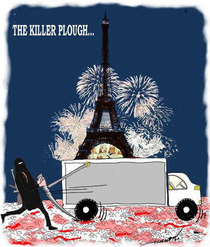 Cartoon: killer plough (medium) by kar2nist tagged france,masskilling,terrorism,mowing