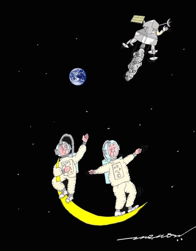 Cartoon: man on the moon (medium) by kar2nist tagged moon,landing,phases,moonlanding,space,earth