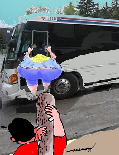 Cartoon: Now Boarding (medium) by kar2nist tagged bus,boarding,helping,obese,woman,batteringram