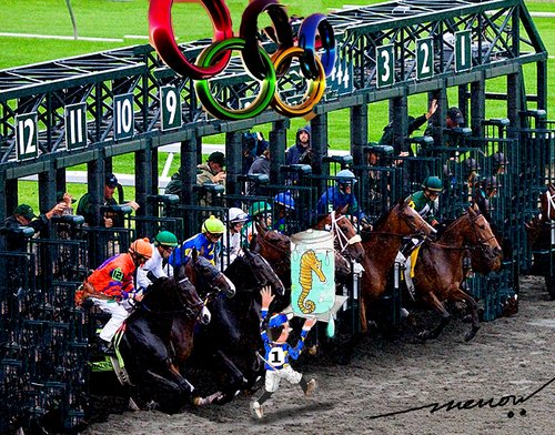 Cartoon: opympix Horse race (medium) by kar2nist tagged olympics,london,eqestarian,sea,horse,starting,line