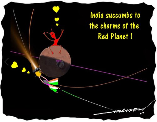 Cartoon: Red Indian (medium) by kar2nist tagged mangalyaan,mars,india,orbit,space