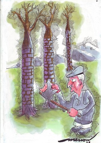 Cartoon: self defence (medium) by kar2nist tagged trees,felling,nature,protection