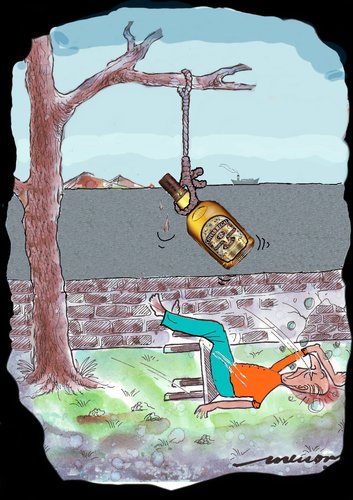 Cartoon: SUICIDE OF A DRUNKARD (medium) by kar2nist tagged drink,shivas,regal,suicine,hanging
