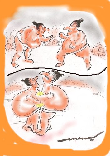 Cartoon: Sumo Impact (medium) by kar2nist tagged fighting,japanese,figts,wreslting,wrestler,sumo