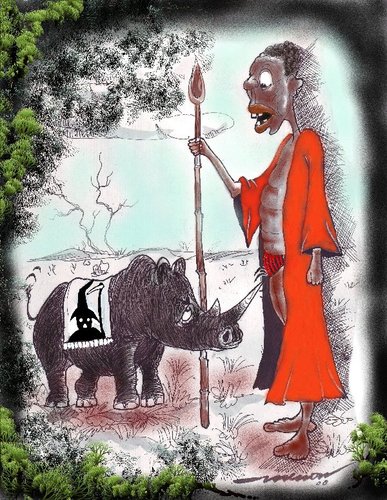 Cartoon: Treat Or Prick (medium) by kar2nist tagged blackrhino,big5,rhinohorns,masaimara,masai,africa,rhino,haloween