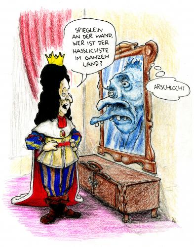 Cartoon: Prinz Quantenbruch... (medium) by Bülow tagged ,spiegel,prinz,könig,hässlich,hässlichkeit,aussehen,märchen,schneewittchen,narzissmus
