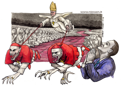 Cartoon: Bene bene bene (medium) by Niessen tagged pope,papst,papa,kardinal,glauben,bene