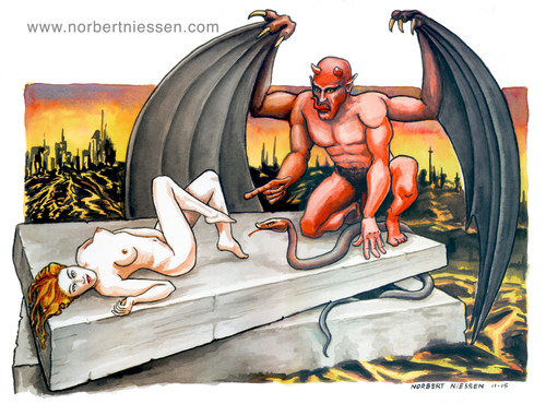Cartoon: Devils (medium) by Niessen tagged teufel,dämon,satan,frau,schlange,versuchung,hölle,alptraum