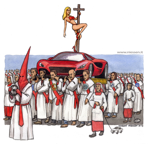 Cartoon: La processione (medium) by Niessen tagged car,reliquia,processione,men,uomini