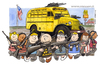 Cartoon: american kids (small) by Niessen tagged guns,america,peanuts,kids,schoolbus,rifle
