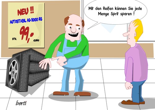 Cartoon: Augen auf beim Reifenkauf (medium) by berti tagged inkscape,car,consumption,gas,tires,benzin,verbrauch,auto,reifen