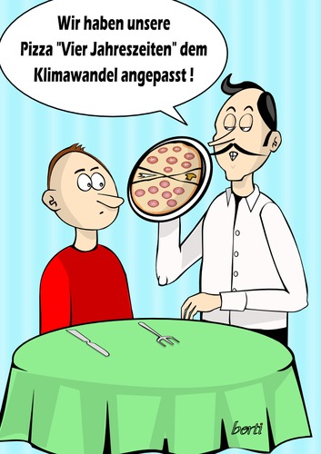Cartoon: Beim Italiener (medium) by berti tagged pizza,vier,jahreszeiten,klimawandel,quattro,stagioni,four,seasons,inkscape