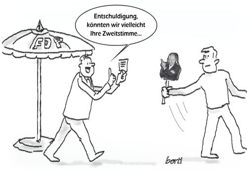 Cartoon: Mach mir den Peer... (medium) by berti tagged fdp,zweitstimme,peer,steinbrück,stinkefinger,wahl