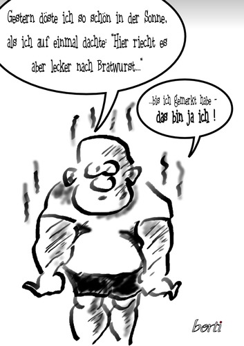 Cartoon: Sonnenbrand (medium) by berti tagged heat,sun,smell,geruch,bratwurst,hitze,sonne