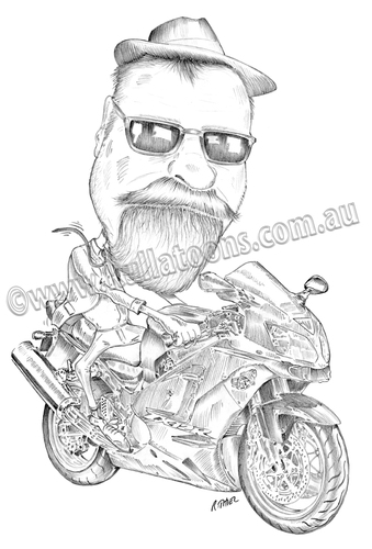Cartoon: Russ and his Kwaka Ninja (medium) by kullatoons tagged kawasaki,caricature,motorbike