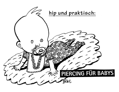 Cartoon: baby piercing (medium) by BiSch tagged baby,piercing,schnuller,baby,piercing,schnuller