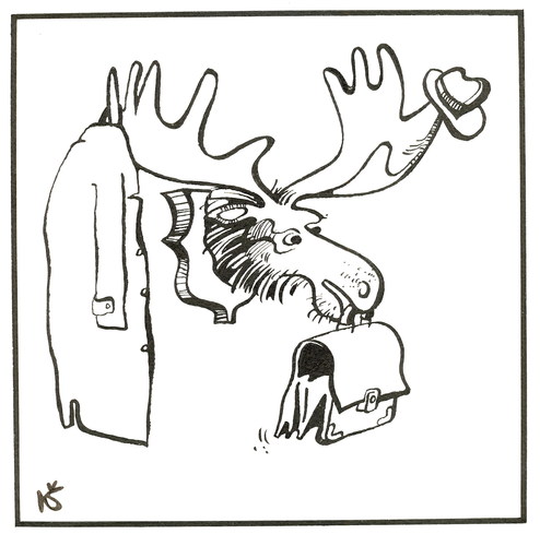 Cartoon: ANIMAL AND HUMAN (medium) by Kestutis tagged elch,elk,sluota,siaulytis,kestutis,human,animal,nature