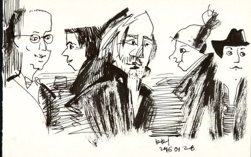 Cartoon: Artists in exhibition opening (medium) by Kestutis tagged sketch,kestutis,lithuania,vilnius,artist