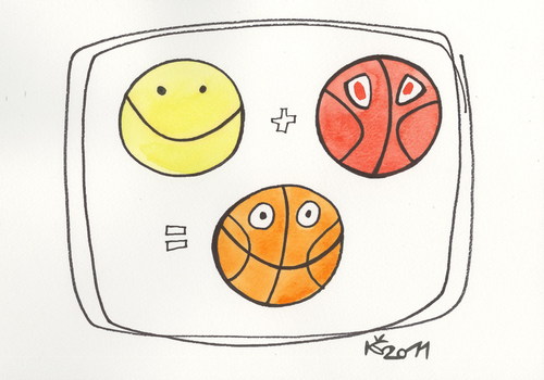 Cartoon: BASKETBALL - TWO IN ONE (medium) by Kestutis tagged temper,humor,mood,lithuania,kestutis,passion,one,three,two,sports,basketball,plus