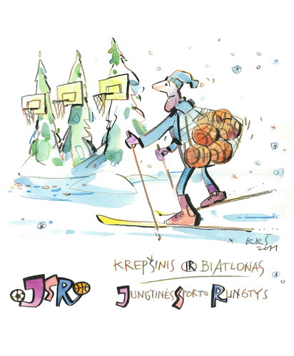 Cartoon: Basketball and Biathlon (medium) by Kestutis tagged lithuania,kestutis,winter,basketball,sport