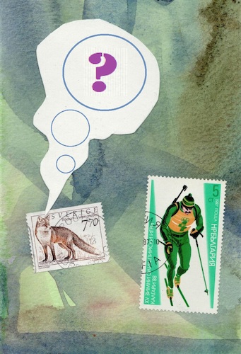 Cartoon: Biathlon. A smart fox (medium) by Kestutis tagged biathlon,fox,dada,postcard,philately,winter,sport,skiing