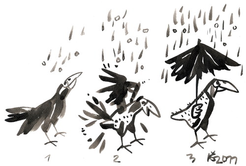Cartoon: Corvus frugilegus - ROOK (medium) by Kestutis tagged vogel,kestutis,nature,rook,rain,philosophy,birds