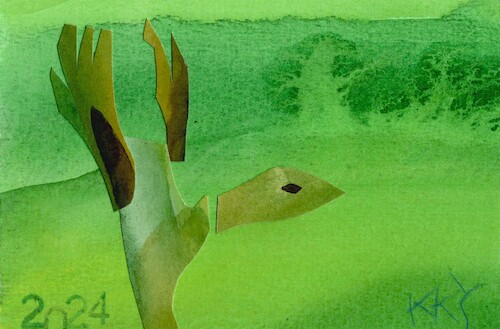 Cartoon: Diptych. Birds and trees 2 (medium) by Kestutis tagged diptych,bird,tree,kestutis,lithuania,art,kunst,dada,postcard