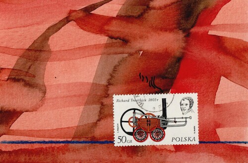 Cartoon: Endless journey (medium) by Kestutis tagged dada,postcard,art,locomotive,horse,rider,kestutis,lithuania,kunst,stamp,journey