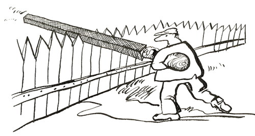 Cartoon: FENCE. ZAUN. TVORA (medium) by Kestutis tagged fence,zaun,owner,human