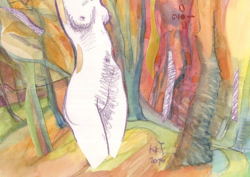 Cartoon: Figure among trees (medium) by Kestutis tagged dada,vatercolor,figure,tree,kestutis,lithuania