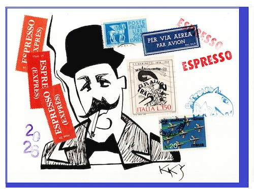 Cartoon: Filippo Tommaso Marinetti (medium) by Kestutis tagged marinetti,futurism,italy,dada,postcard,art,kunst,kestutis,lithuania
