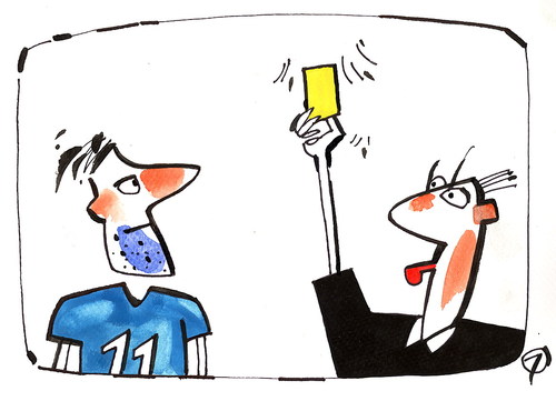 Cartoon: FOOTBALL. YELLOW CARD (medium) by Kestutis tagged sport,fußball,fussball,soccer,children,nations,united,postcard,comic,strip,unicef,un,funds,card,yellow,referee