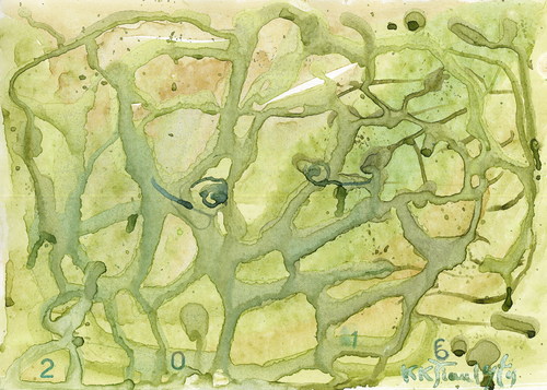 Cartoon: Green multi-faced (medium) by Kestutis tagged lithuania,kestutis,kunst,art,dada,watercolor,faced,multi,green