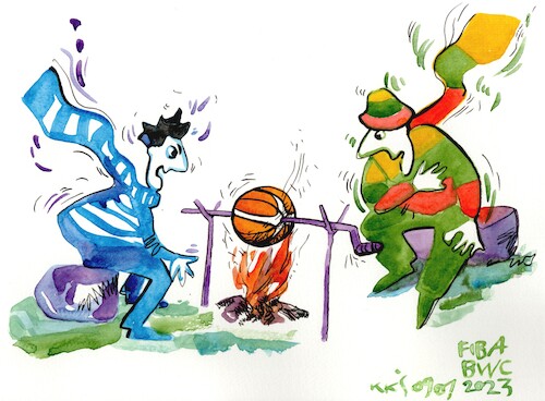 Cartoon: Hungry basketball fans (medium) by Kestutis tagged hungry,basketball,kestutis,lithuania,greece,fans,world,cup