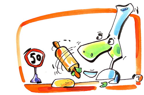 Cartoon: IMPROVED RECIPE (medium) by Kestutis tagged speed,adventure,lithuania,siaulytis,kestutis,chef,cook,kitchen,food,turtle,comic,strip,pirate,recipe,improved,road,signs
