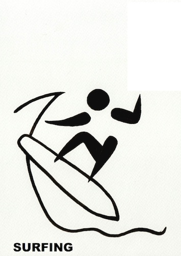 Cartoon: Interpretation of signs. Surfing (medium) by Kestutis tagged interpretations,water,wave,sports,olympic,games,paris,2024,kestutis,lithuania,signs,surfing